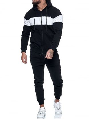 Contrast Zip Up Hoodie Jacket and Pants Sports Two Piece Set