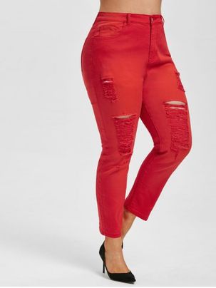 Plus Size Colored Skinny Distressed Jeans