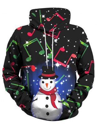 Christmas Snowman Music Note Front Pocket Plus Size Hoodie