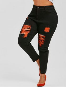 Plus Size Contrast Ripped Skinny Jeans - BLACK - L
