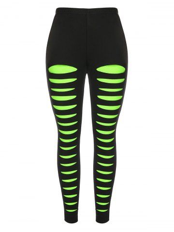 

Plus Size Ripped High Rise Neon Pants, Black