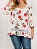 Plus Size Ruffle Floral Pattern Lace Splicing Blouse -  