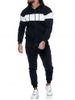 Contrast Zip Up Hoodie Jacket and Pants Sports Two Piece Set -  