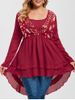 Plus Size Embroidered Mesh Sequins High Low Surplice Top -  