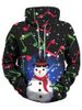 Christmas Snowman Music Note Front Pocket Plus Size Hoodie -  