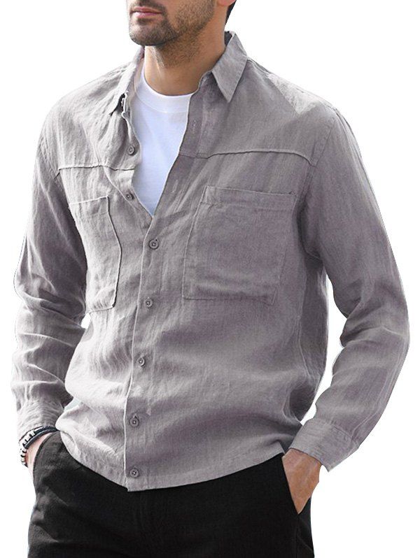 

Button Up Double Pockets Shirt, Gray