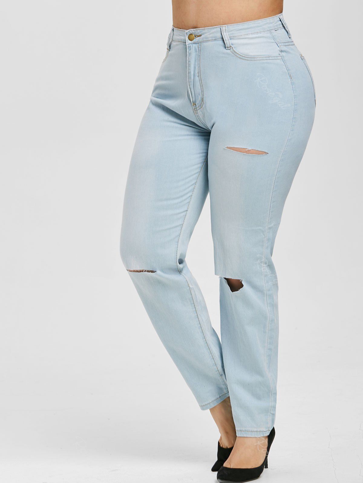 

Ripped Cutout High Waisted Plus Size Skinny Jeans, Light blue