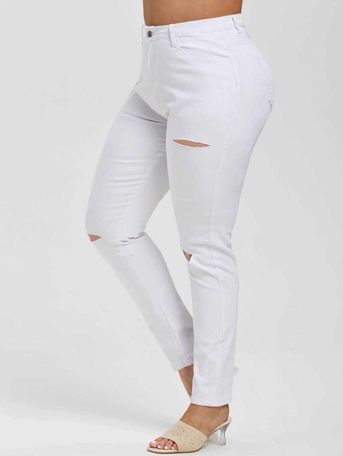 

Ripped Cutout High Waisted Plus Size Skinny Jeans, White
