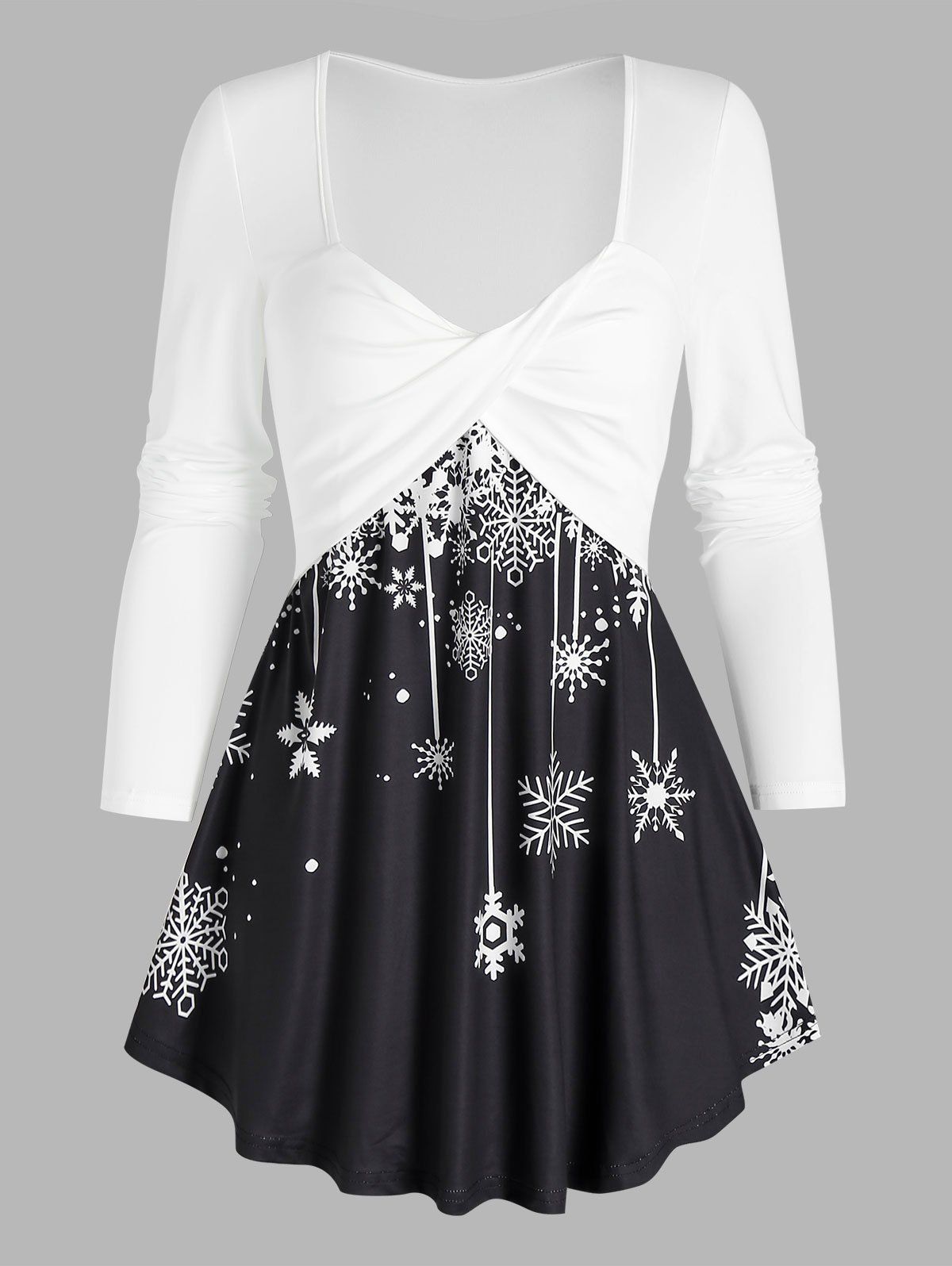 

Front Twist Snowflake Print Christmas Tee, Black