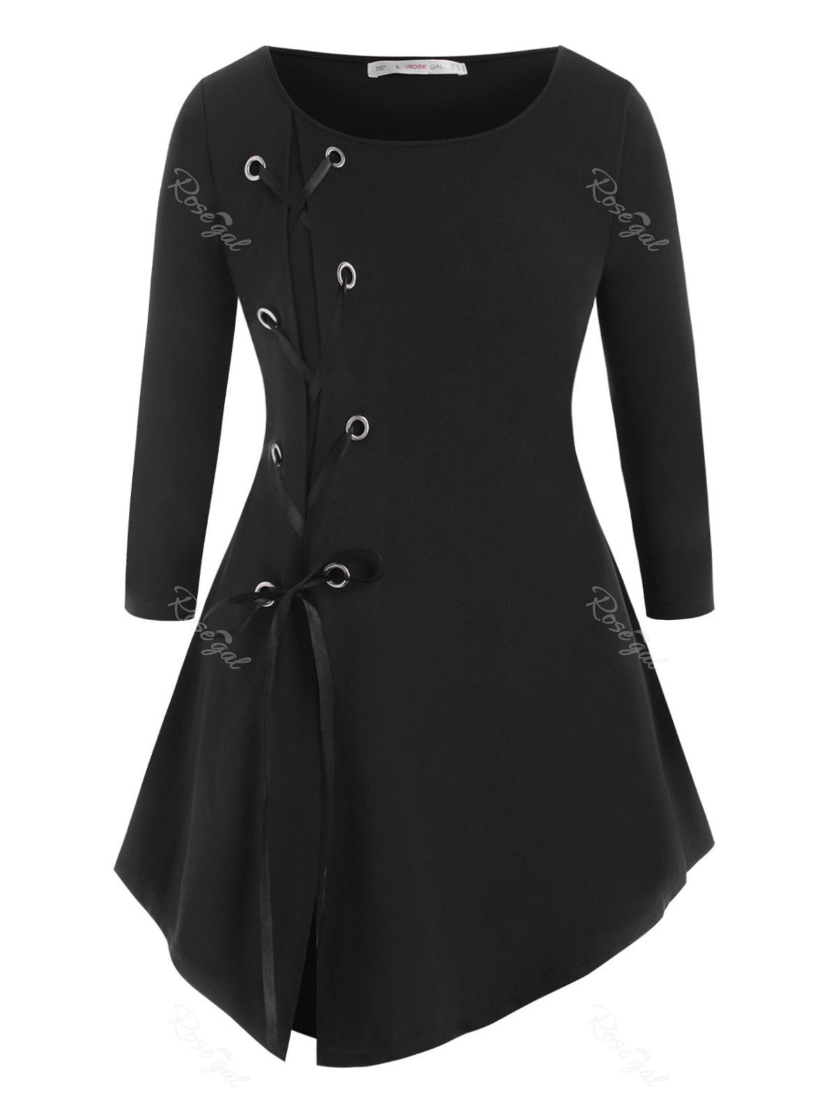 

Solid Lace Up Front Plus Size Top, Black