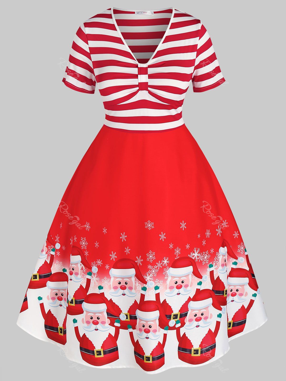 Shops Plus Size Christmas Striped Santa Claus Snowflake Retro Dress  