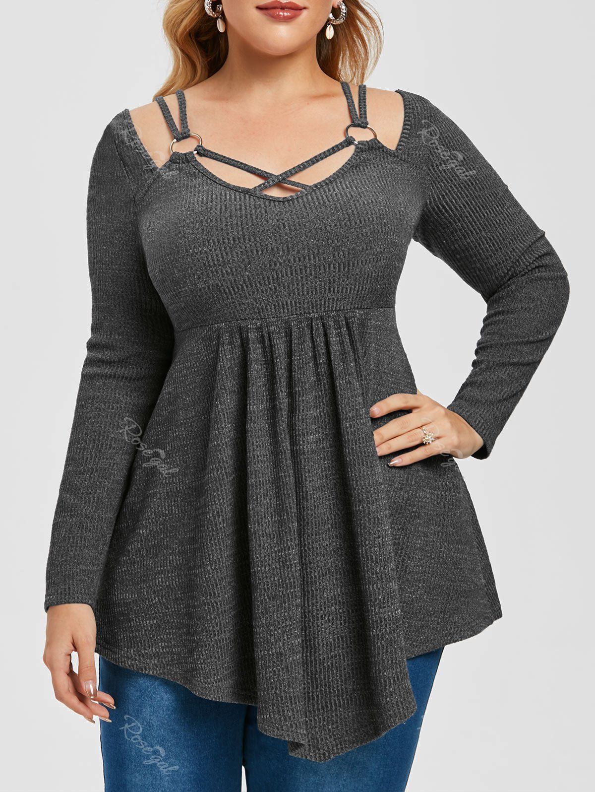 

Plus Size Crisscross O Ring Strappy Knitwear, Carbon gray
