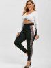 Contrast Side High Waisted Lace Panel Plus Size Leggings -  