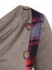 Cowl Neck Plaid Panel Mock Button Knitwear -  