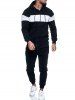 Contrast Zip Up Hoodie Jacket and Pants Sports Two Piece Set -  