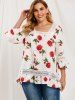 Plus Size Ruffle Floral Pattern Lace Splicing Blouse -  