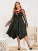Plus Size Flower Applique Lace Flare Sleeve Dress with Camisole -  