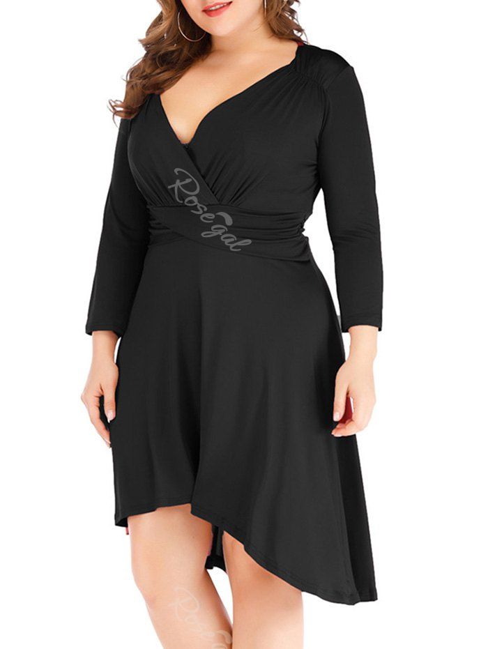 

Plus Size Plunge High Low Surplice Dress, Black