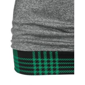

Plaid Panel Hooded Tunic T Shirt, Light gray