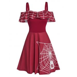 

Halloween Spider Web Print Skater Dress, Red wine