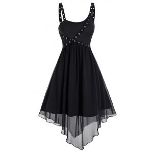 

Punk Marled Asymmetric Layered A Line Dress, Black