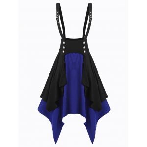 

Contrast Button Layered Asymmetrical Suspender Skirt, Blue