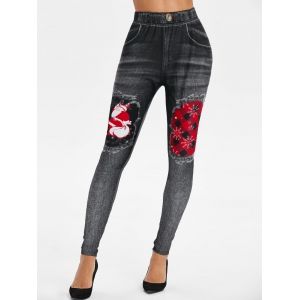 

Christmas 3D Destroyed Jean Print Santa Claus Jeggings, Mist blue