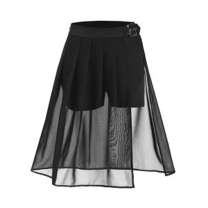 

Pleated Buckle Sheer Slit Skirt, Black