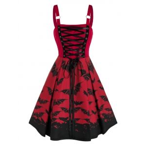 

Lace Up Bat Print Mini Cami Dress, Red wine