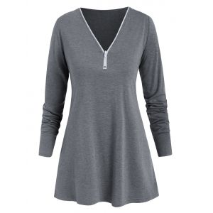 

Front Half Zip Long Sleeve Tee, Light gray