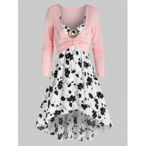 

Floral Print High Low Dress and Top Set, Multi a