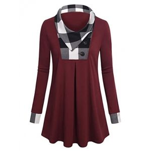 

Plus Size Plaid Panel T Shirt, Deep red