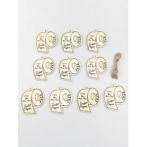 

10Pcs Wood Toilet Paper Shape Hanging Decor Set, Burlywood