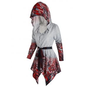 

Hooded Tree Print Belted Cardigan, Multi a