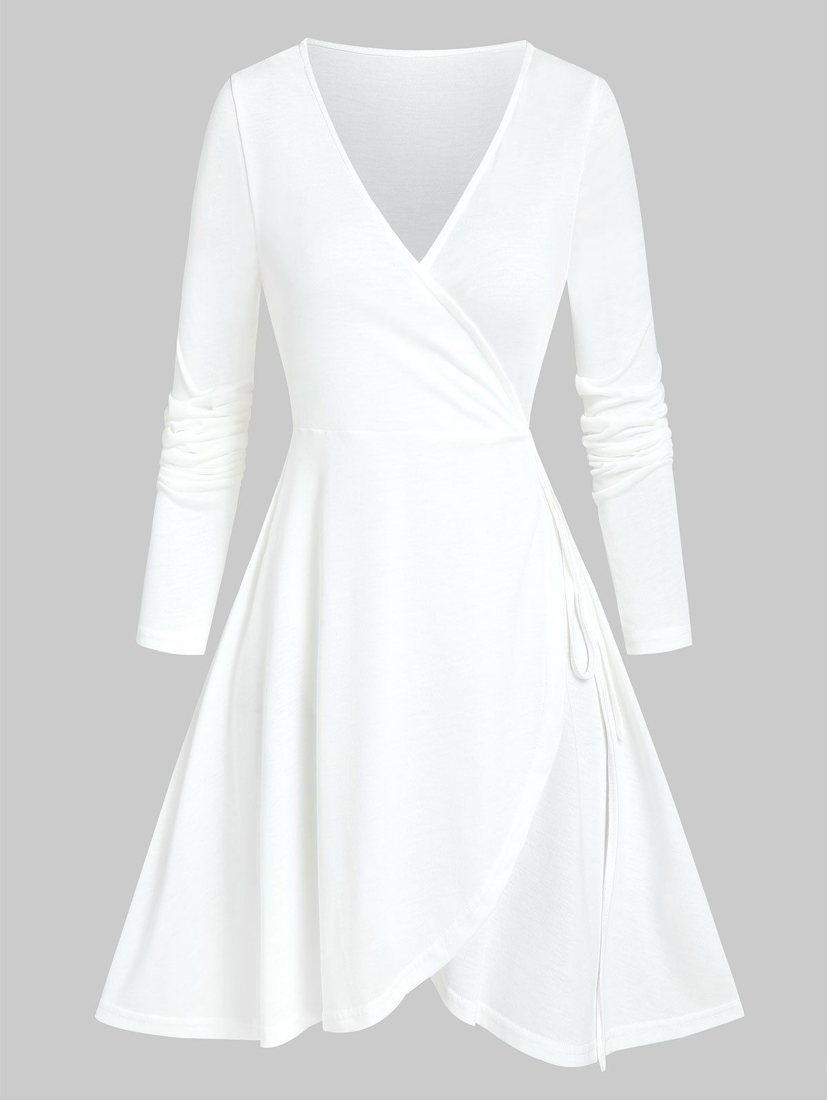 

Long Sleeve Heathered Wrap Dress, White