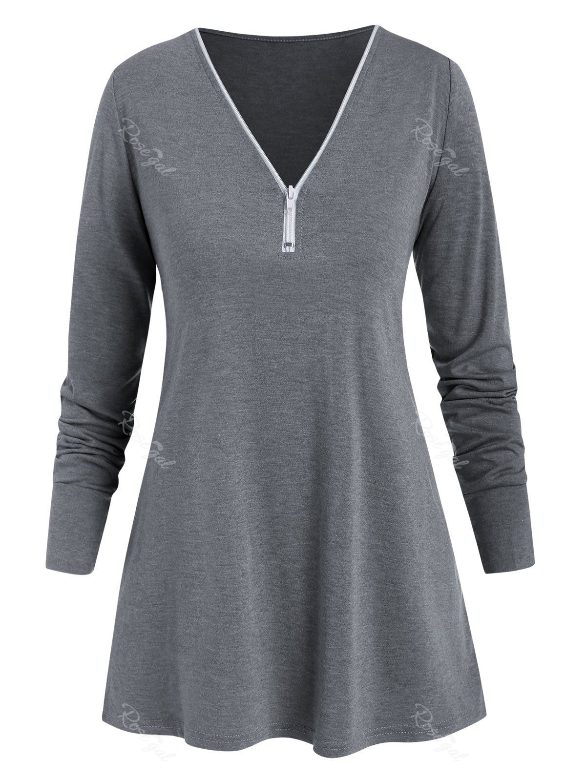 

Front Half Zip Long Sleeve Tee, Light gray