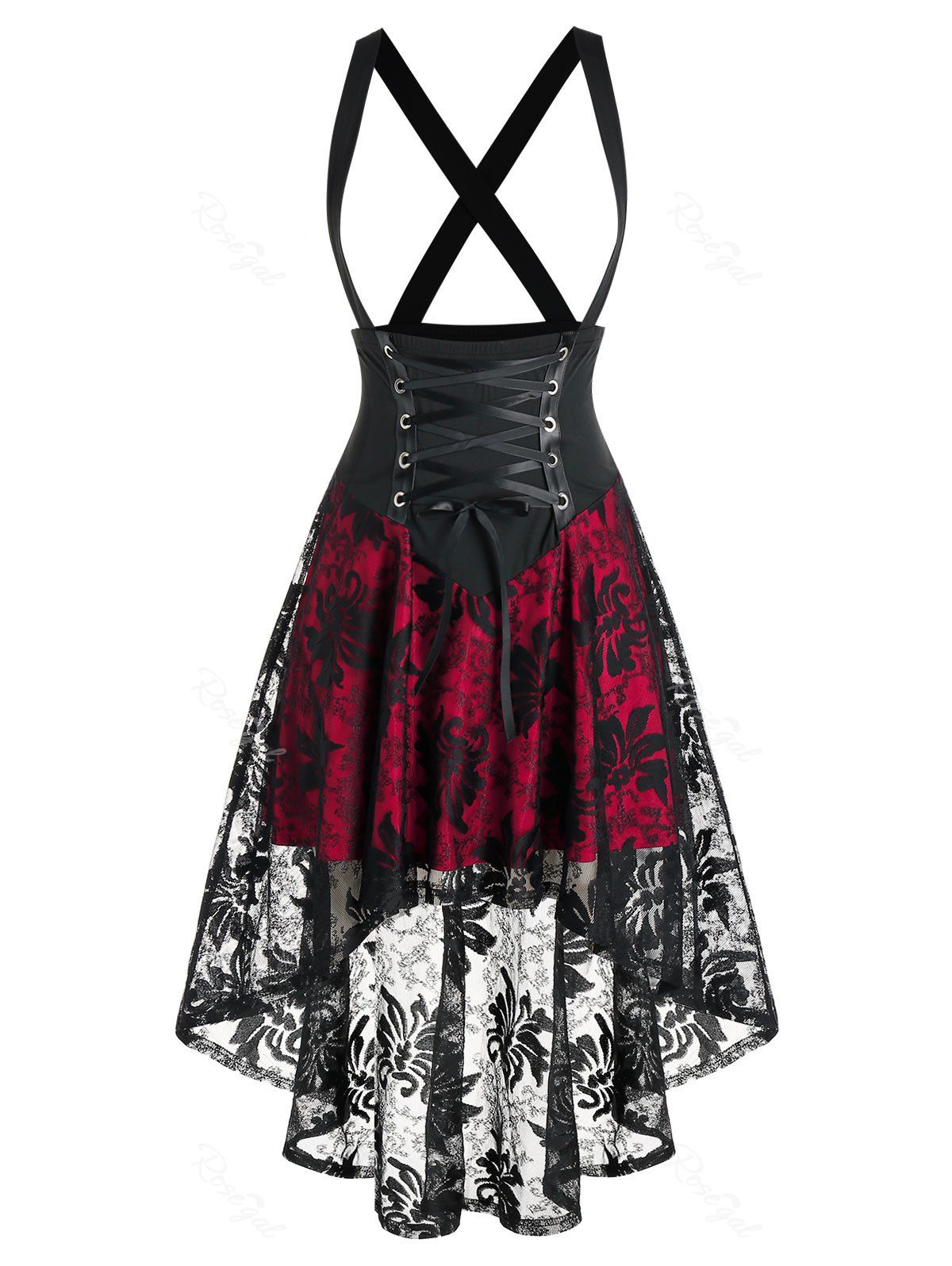 

Plus Size Lace-up High Low Lace Crisscross Suspender Skirt, Black