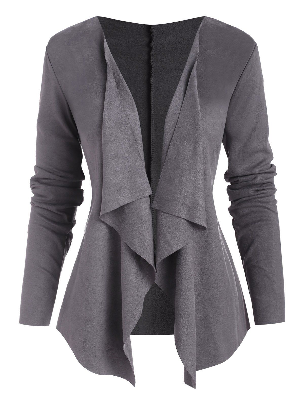 Open Front Faux Suede Waterfall Jacket [33% OFF] | Rosegal