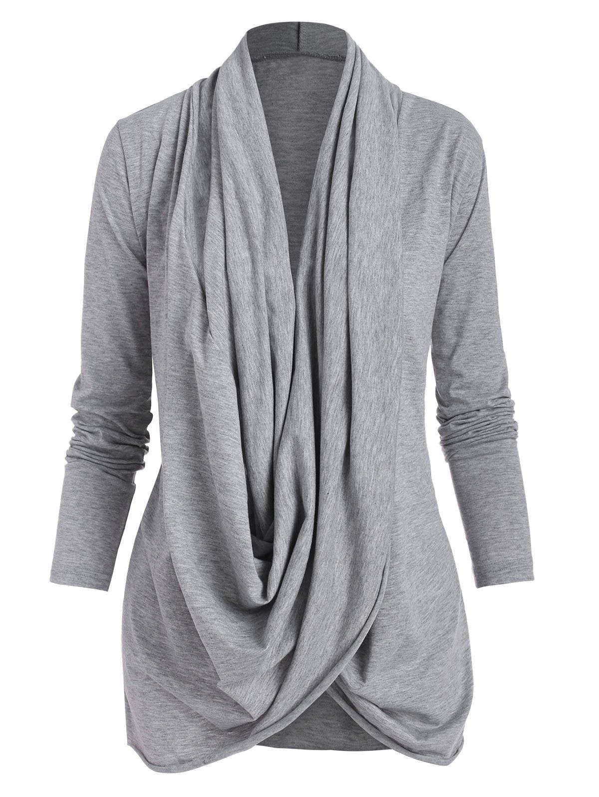 

Draped Cowl Front Long Sleeve Tee, Gray