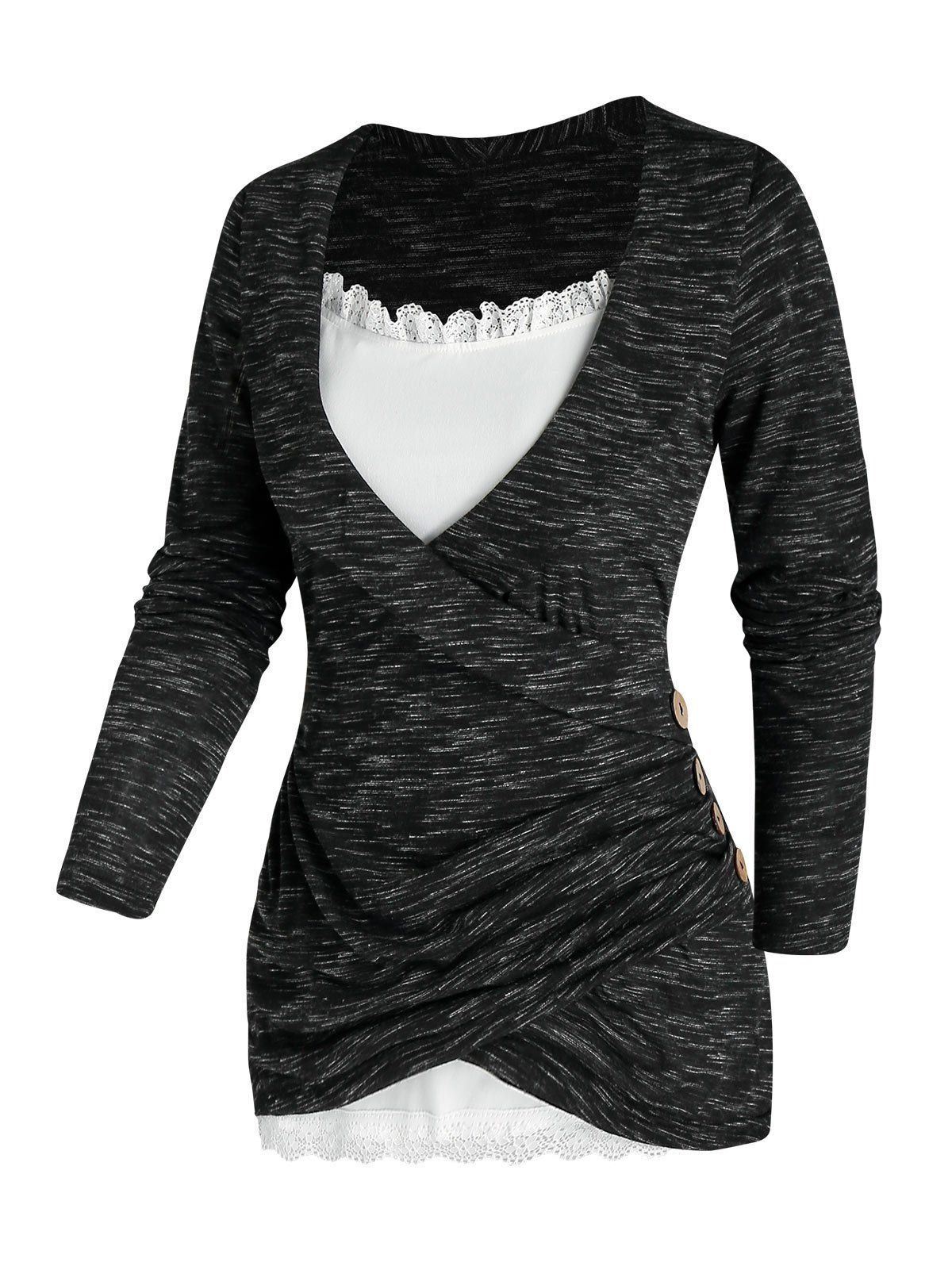 

Faux Twinset Space Dye Crossover T Shirt, Black