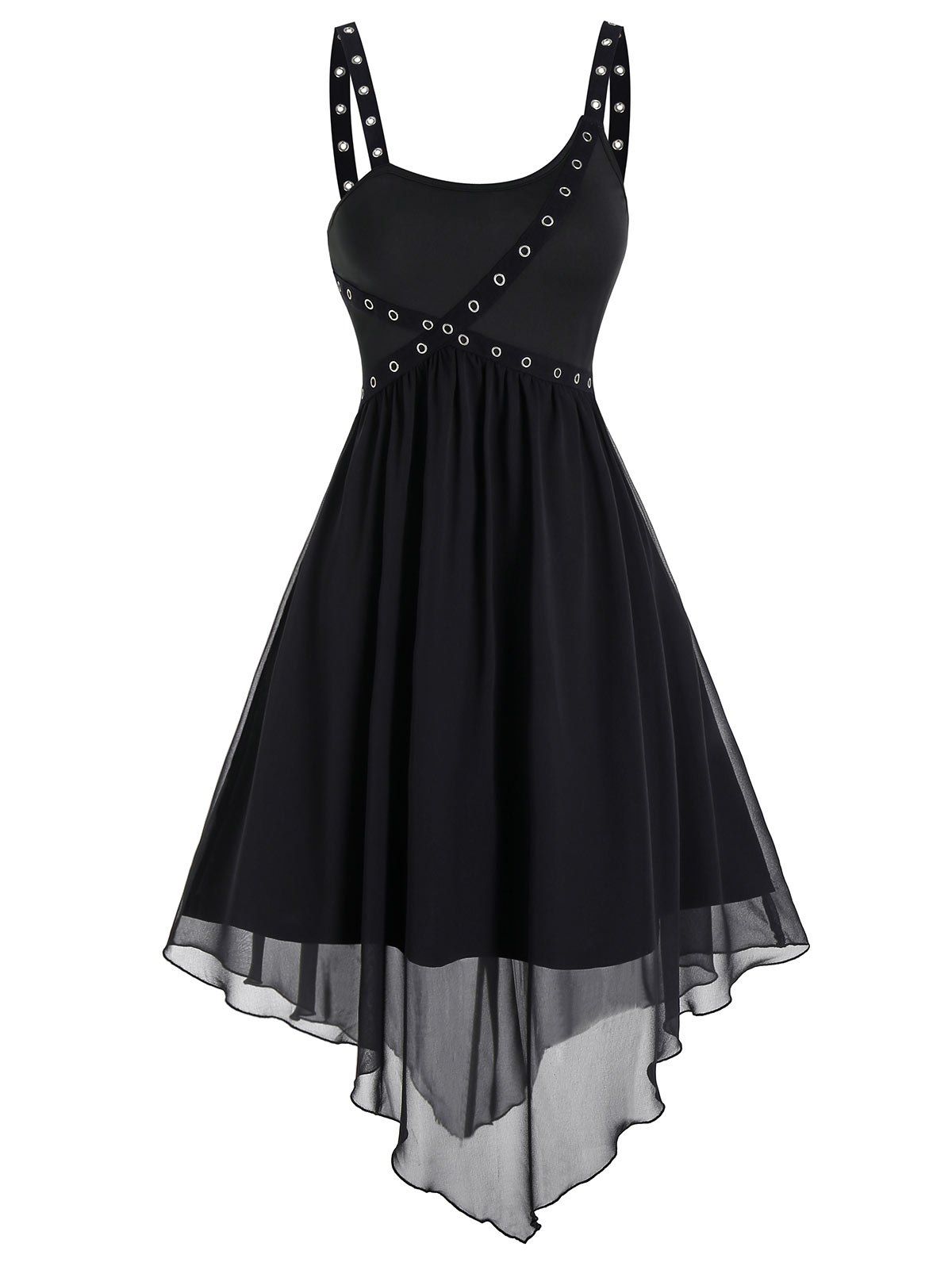 

Punk Marled Asymmetric Layered A Line Dress, Black