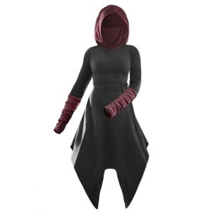 

Hooded Cinched Contrast Asymmetrical Dress, Dark slate grey