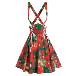 

Christmas Printed Lace Up Suspender Skirt, Red