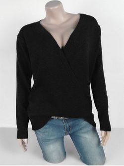 Plus Size Plunge Surplice Sweater - BLACK - M