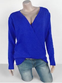 Plus Size Plunge Surplice Sweater - BLUE - L