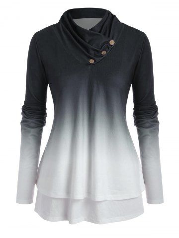Plus Size Ombre Cowl Neck Double Layered Jersey Top - BLACK - 4X