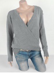Plus Size Plunge Surplice Sweater -  