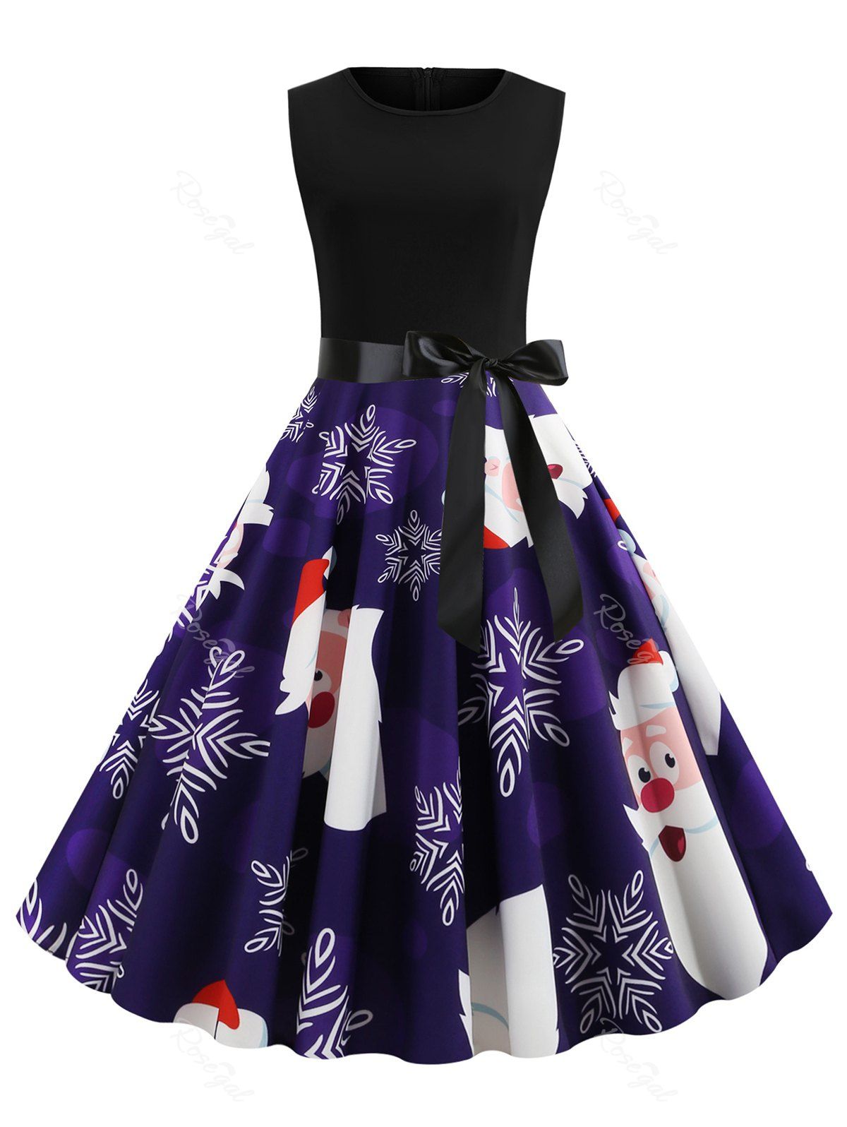 

Plus Size Christmas Snowflake Santa Claus Print Dress, Blue
