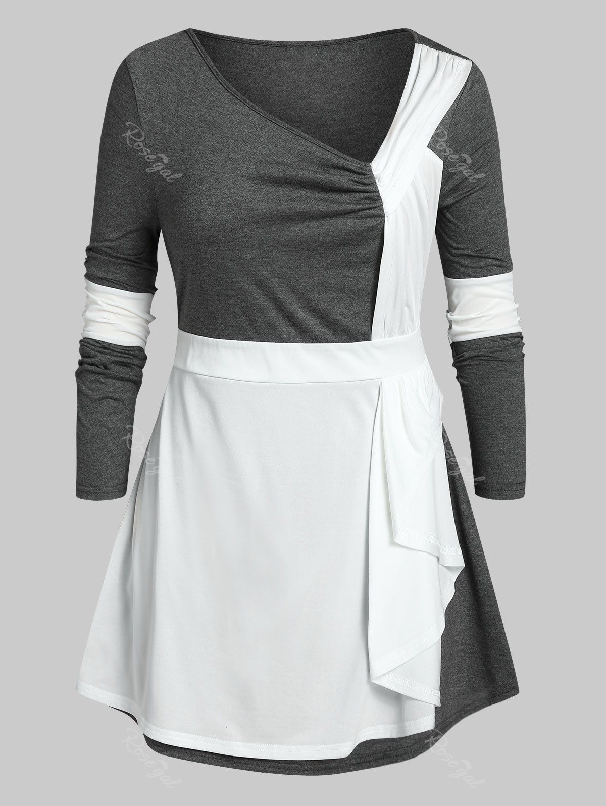 

Plus Size Colorblock Skew Neck T Shirt, Carbon gray