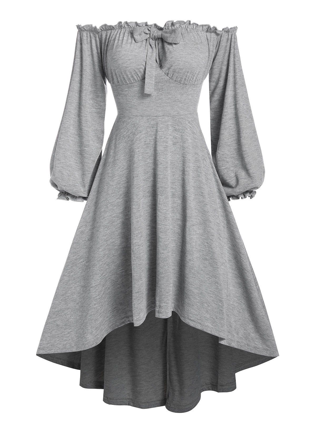 

Off The Shoulder Bowknot Detail High Low Dress, Gray